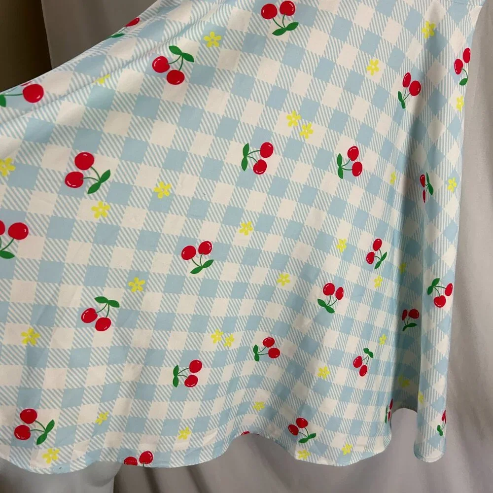 Belle Poque Cherry Gingham Rockabilly Pin up Dress L - Picture 3 of 6